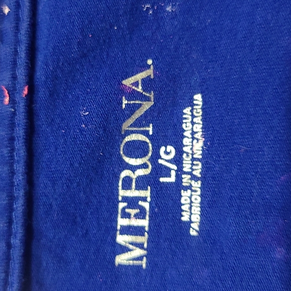 Merona T-shirt Top Size Large 3/4 Sleeves Royal Blue Neon Pink Tie Dye Casual - Picture 6 of 7